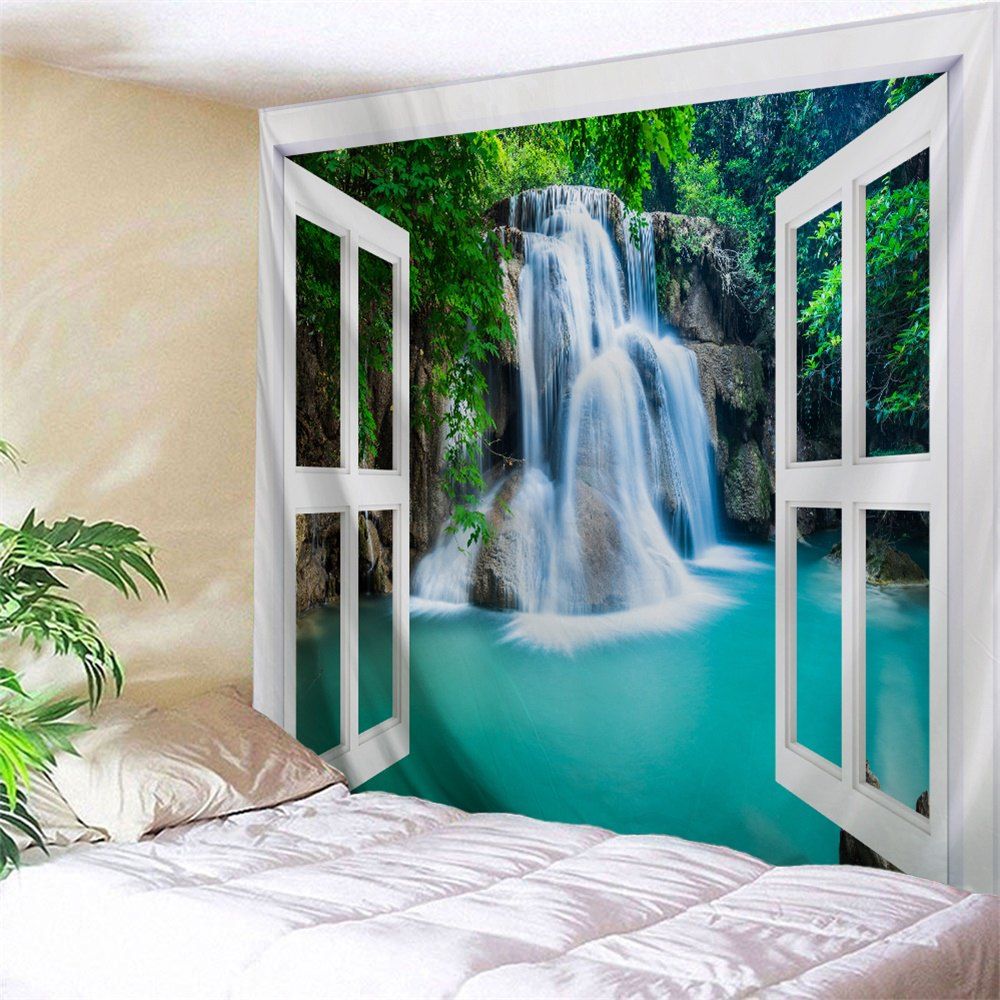 

Waterfall Scenery 3D Window Throw Wall Tapestry, Colormix