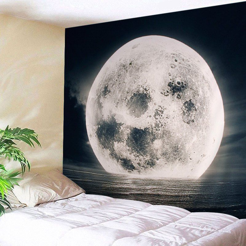

Sea Moon Print Tapestry Wall Hanging Art Decoration, Grey white
