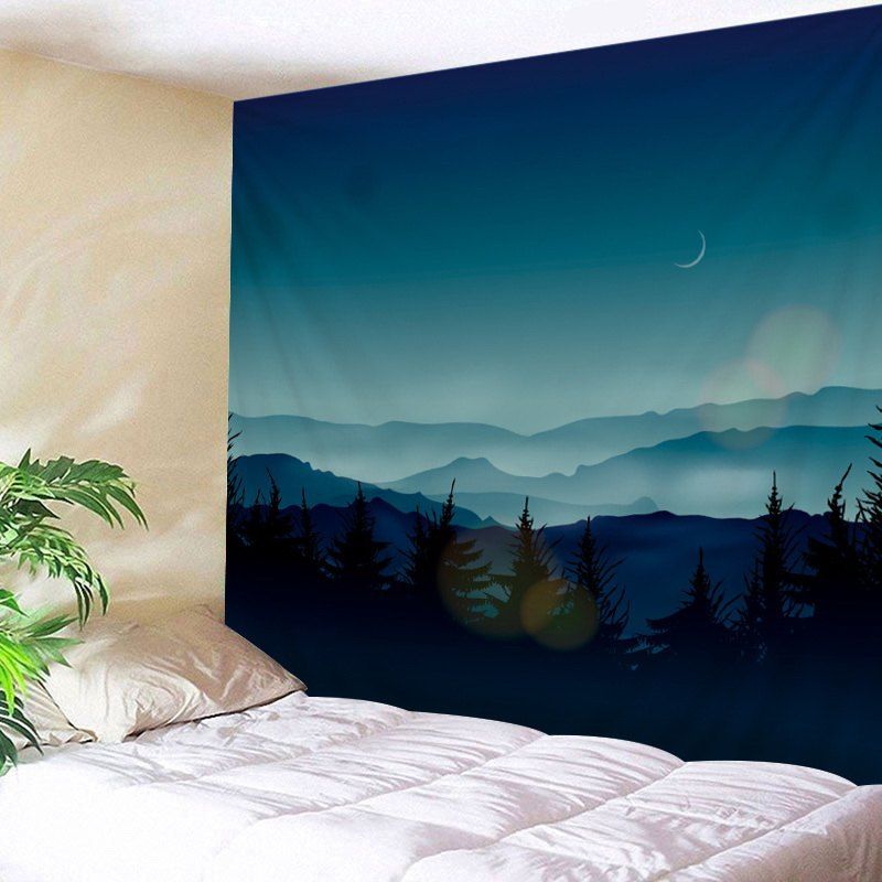 

Mountains Night Print Tapestry Wall Hanging Art Decoration, Deep blue