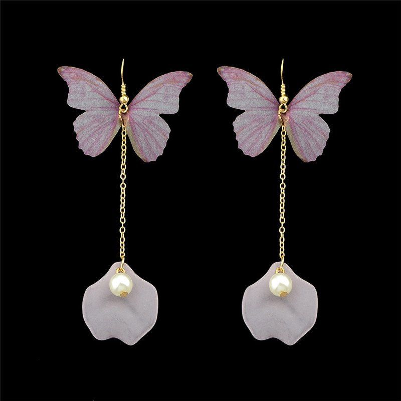 

Mesh Faux Pearl Butterfly Hook Earrings, Pink