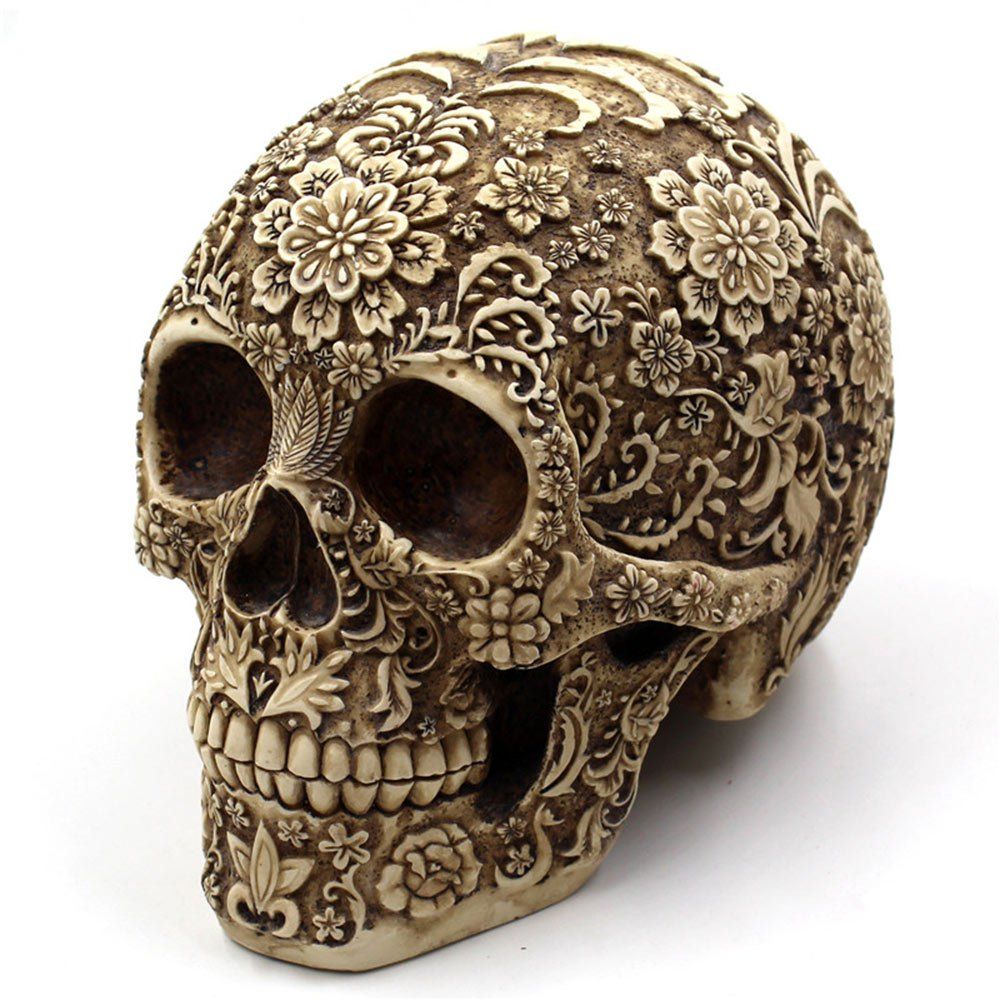 

Halloween Spoof Props Flower Skull Resin Ornament, Earthy