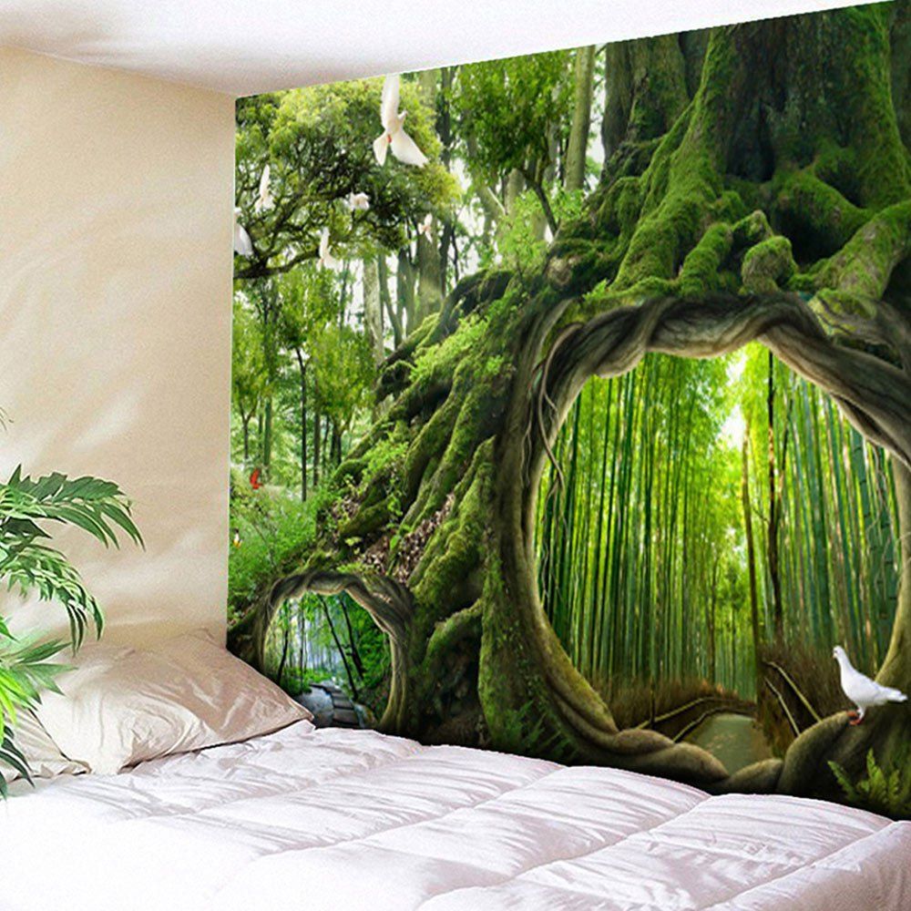 [45 OFF] Wall Hanging Forest Life Tree Print Tapestry Rosegal