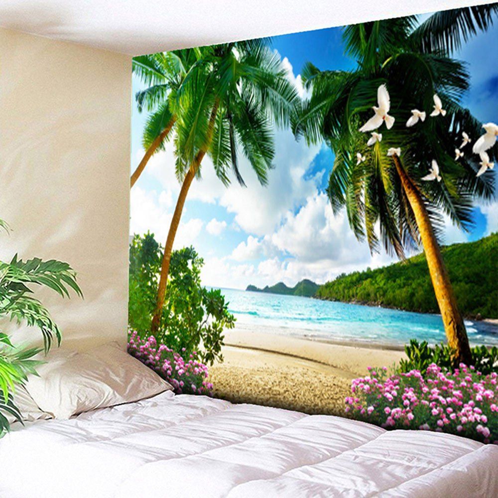 [32 OFF] Wall Hanging Beach Coconut Tree Tapestry Rosegal