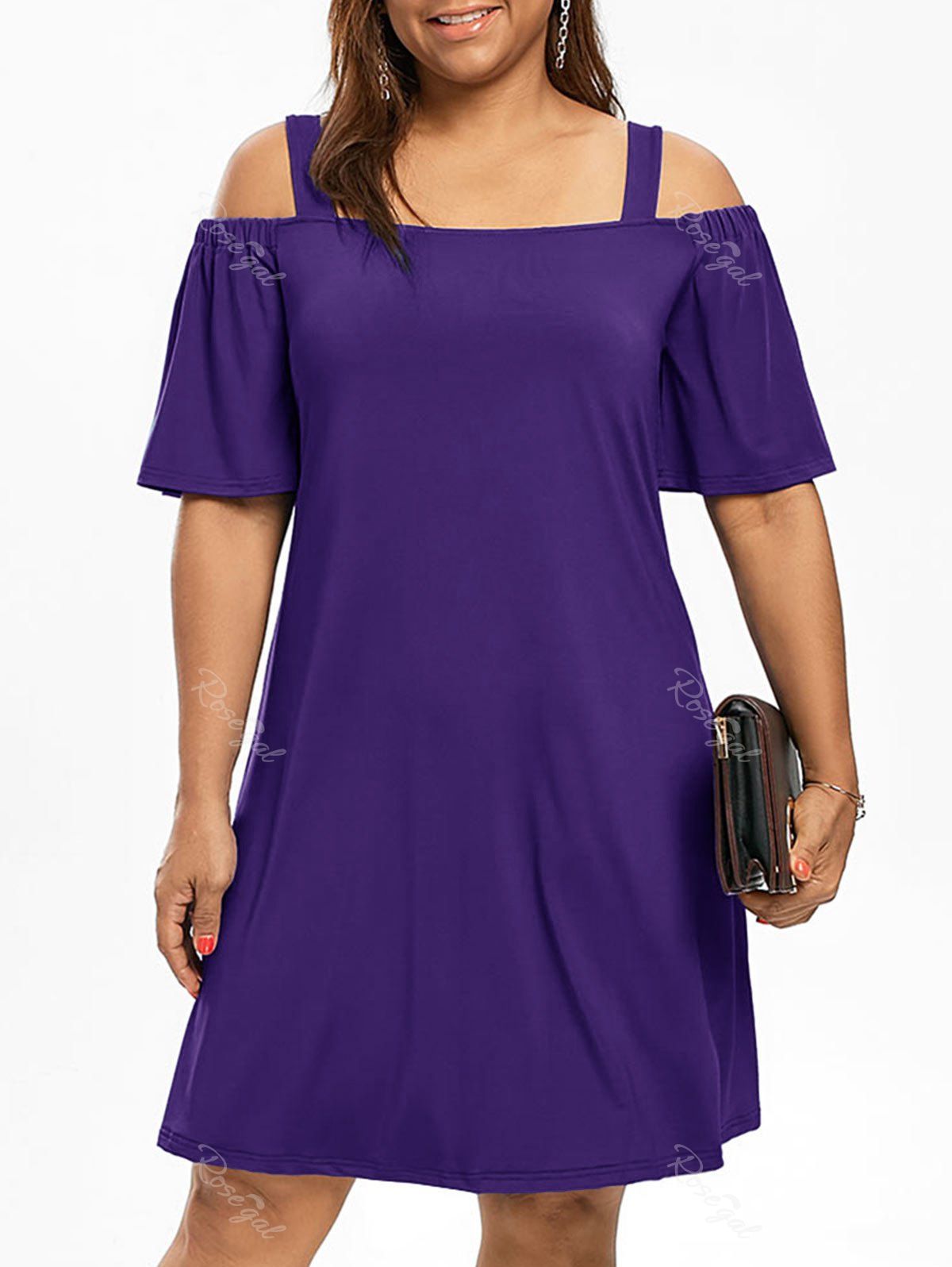 

Cold Shoulder Half Sleeve Plus Size Dress, Purple