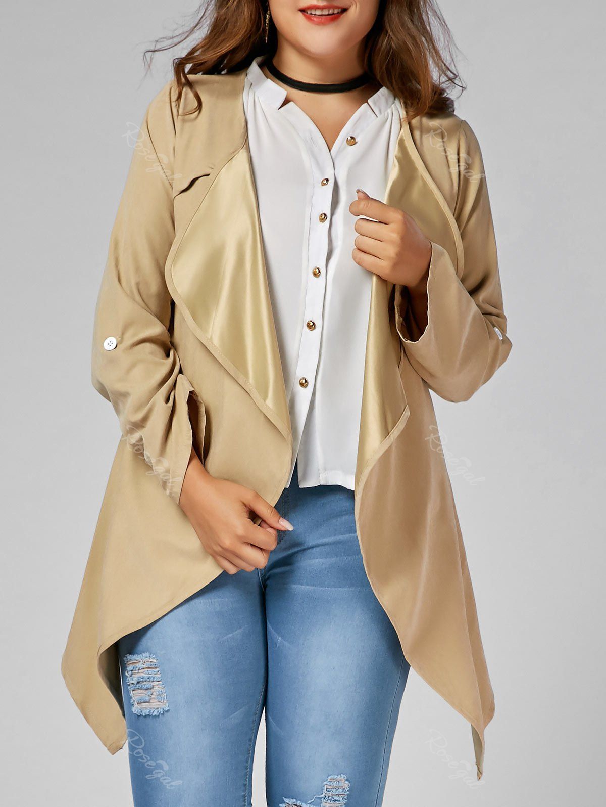 

Plus Size Open Front Asymmetric Coat, Camel