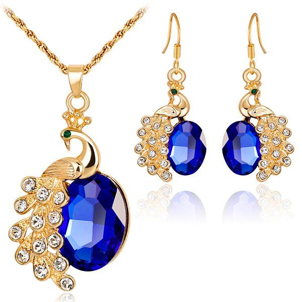 

Peacock Shape Faux Gem Rhinestone Jewelry Set, Blue