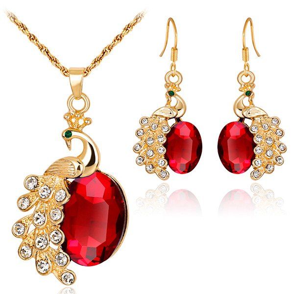 

Peacock Shape Faux Gem Rhinestone Jewelry Set, Red