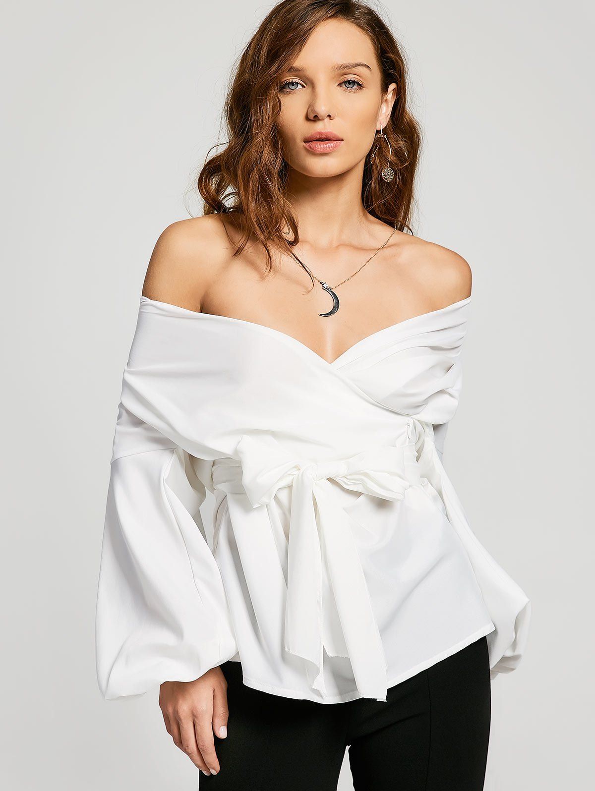 

Off Shoulder Belted Blouse, White