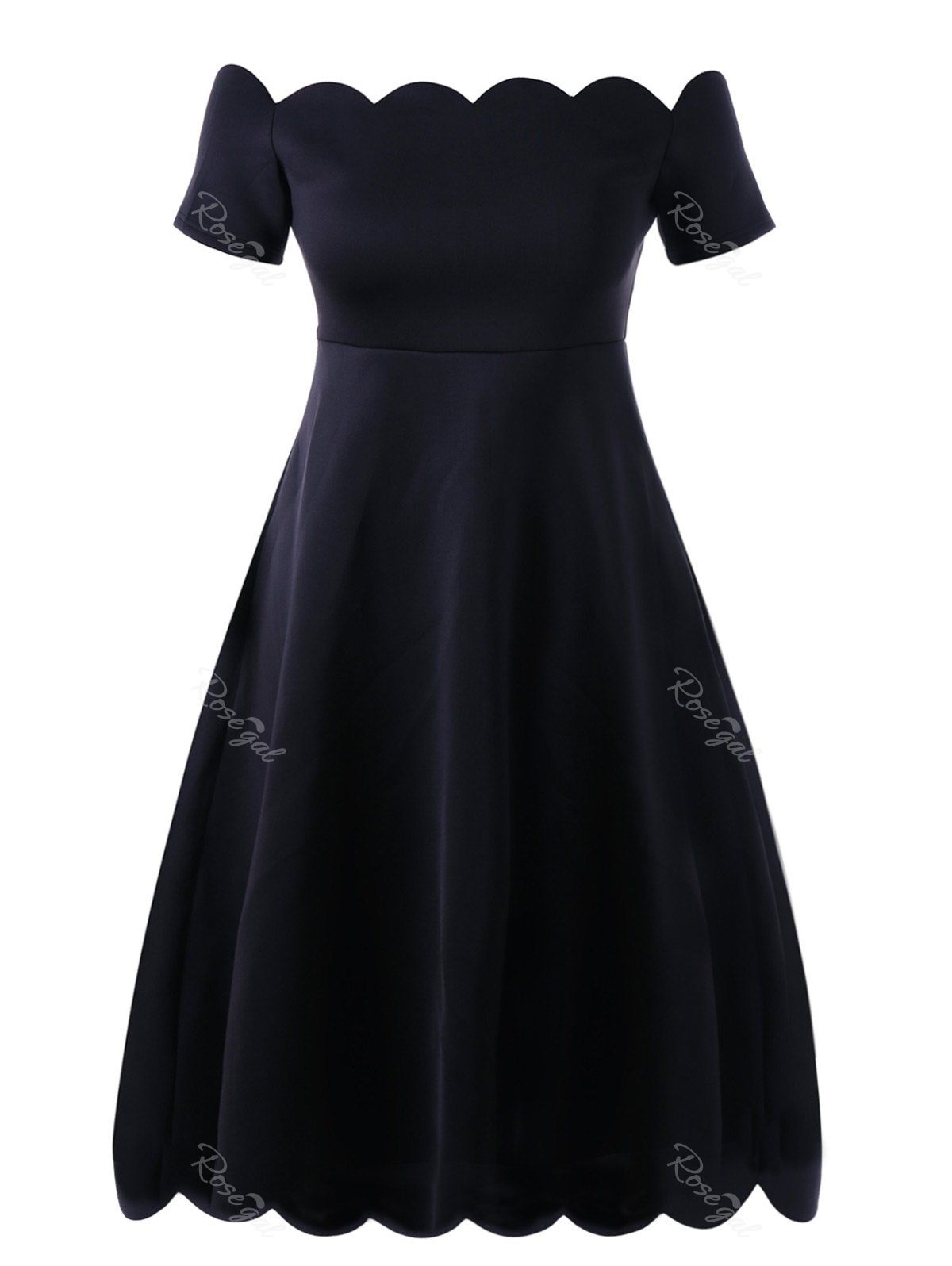 

Off Shoulder Scalloped Plus Size Formal Dress, Black