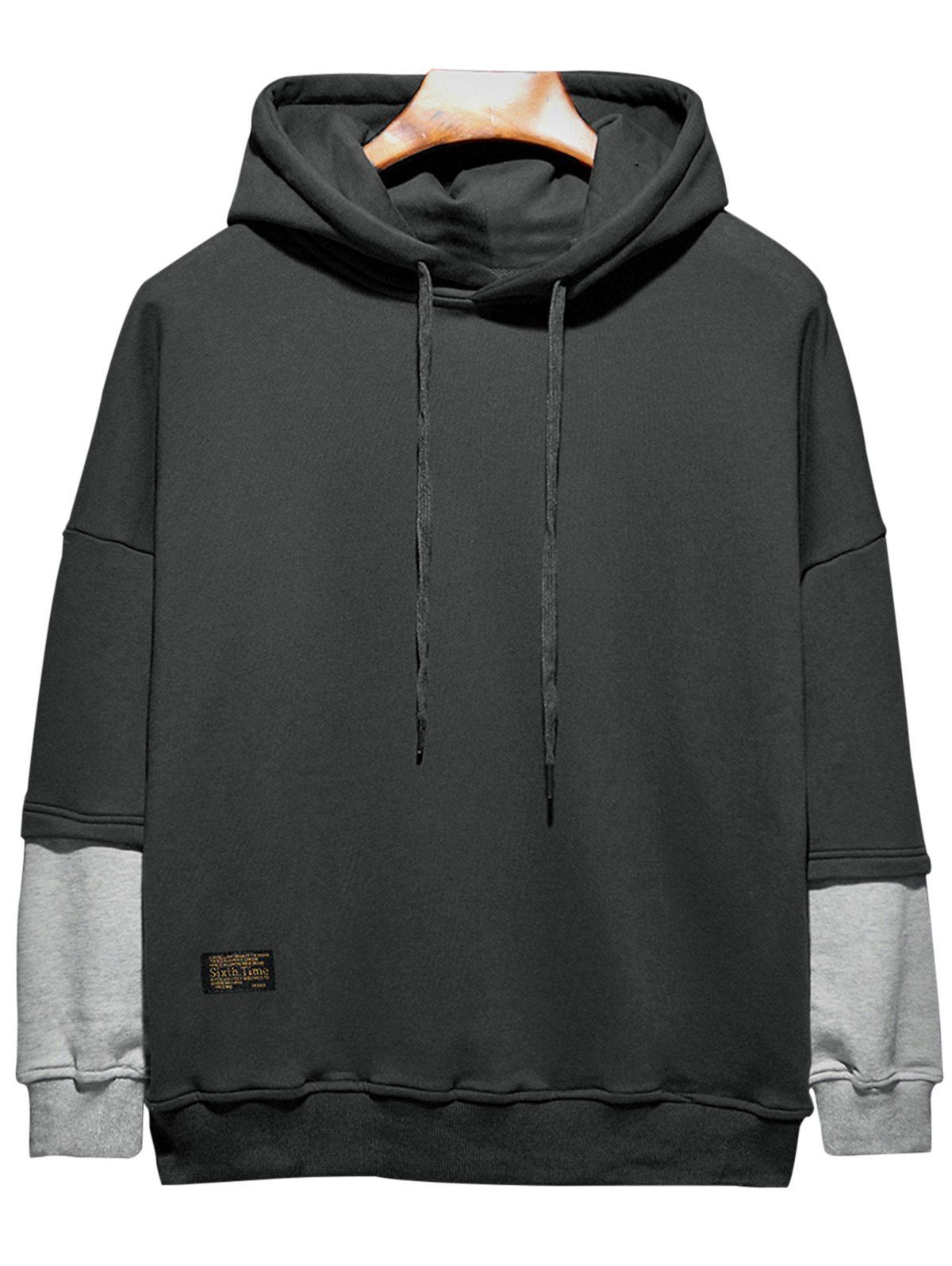 

Plus Size Hooded Color Block Panel Raglan Sleeve Hoodie, Black