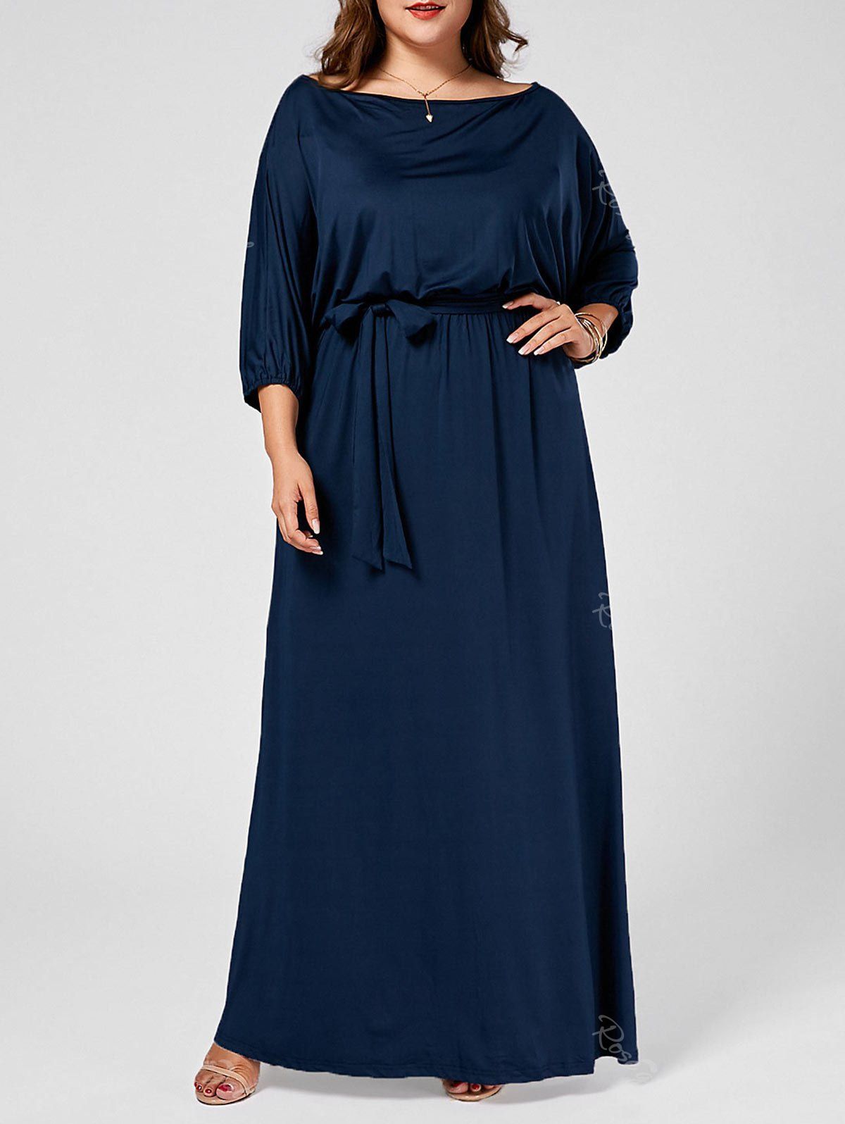 

Skew Neck Batwing Plus Size Maxi Dress, Purplish blue