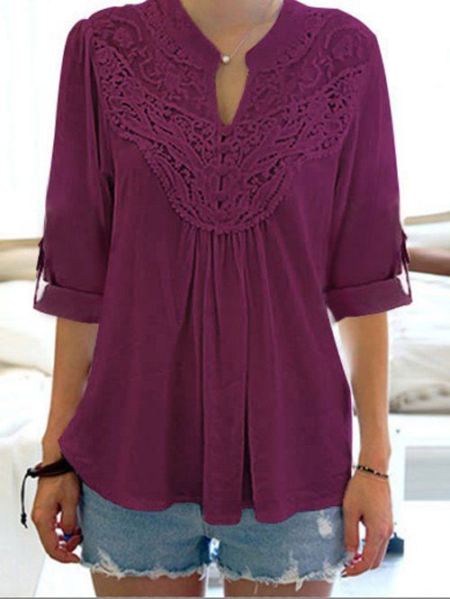 

Half Sleeve Floral Lace Panel Blouse, Tutti frutti
