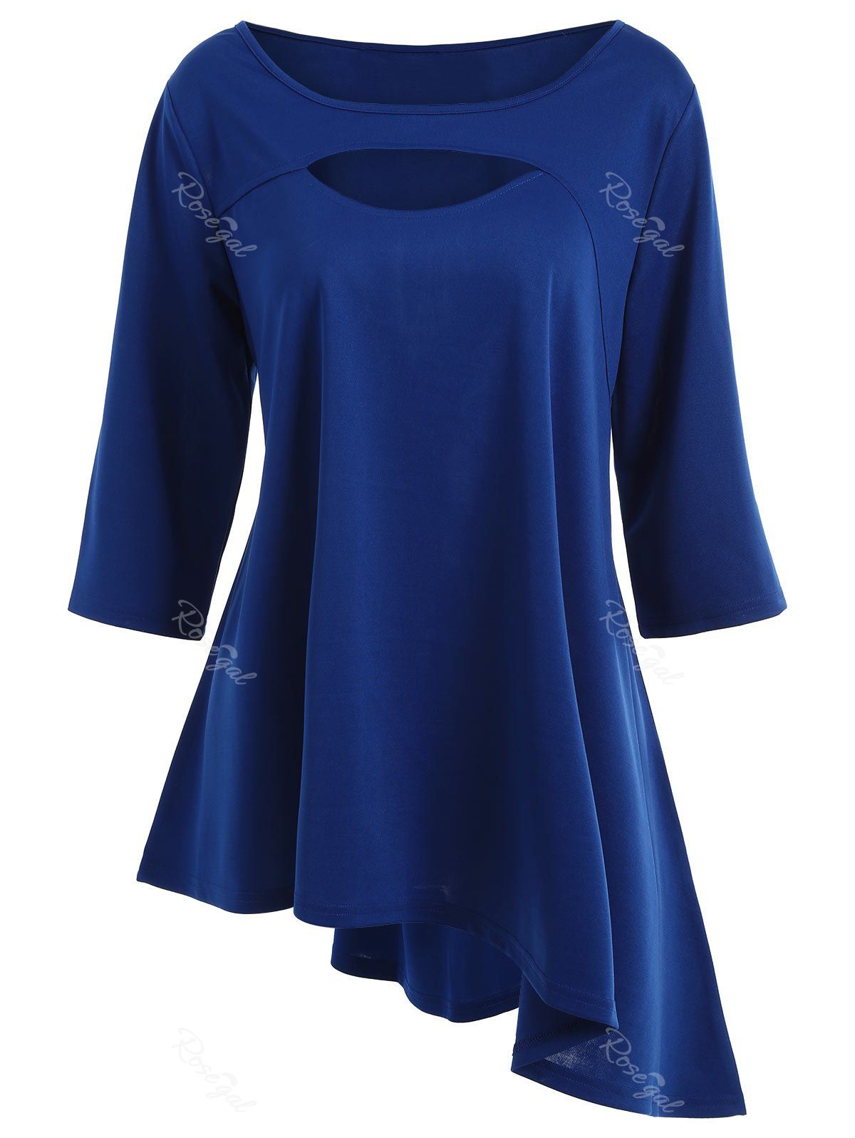 

Long Plus Size Cut Out Asymmetric Tee, Blue