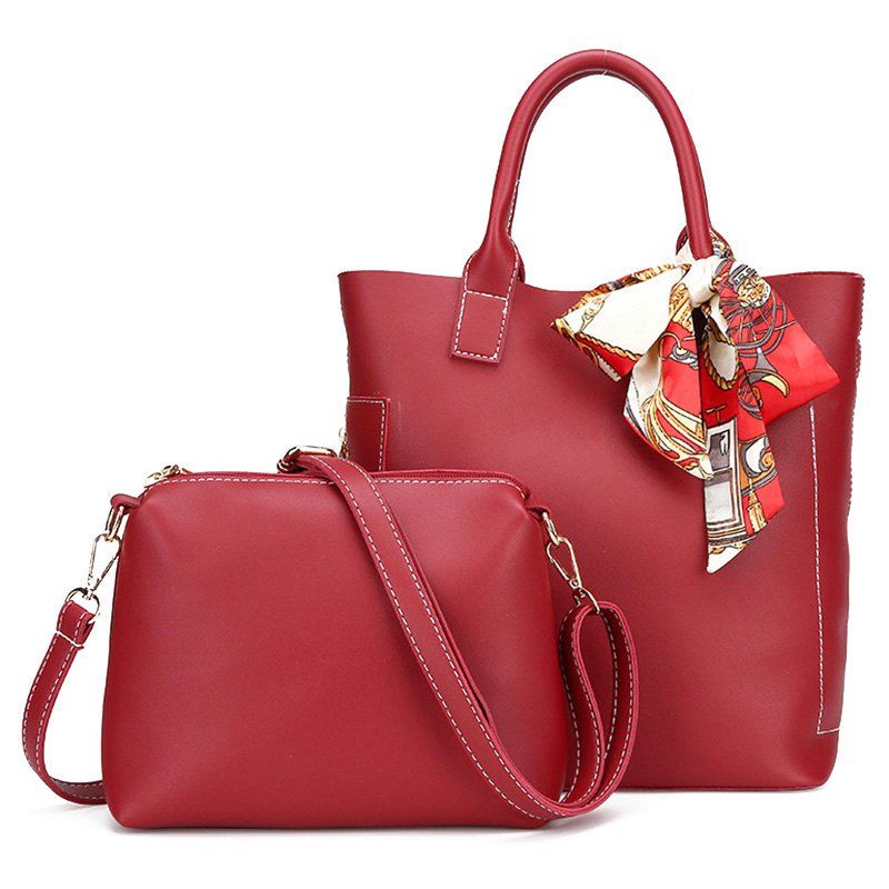 

Stitching Tote Bag Set with Scarf, Red