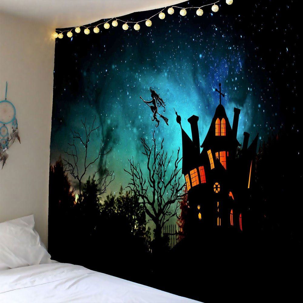 

Waterproof Halloween Witch Printed Wall Hanging Tapestry, Black