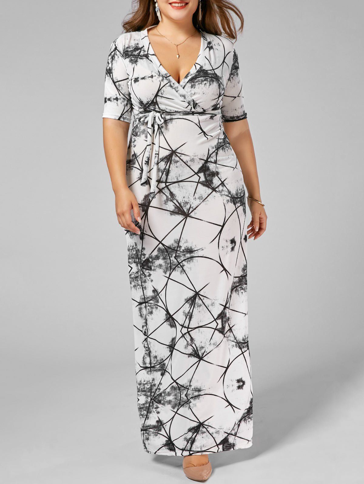 

Plus Size V Neck Tie Dye Long Dress, Black