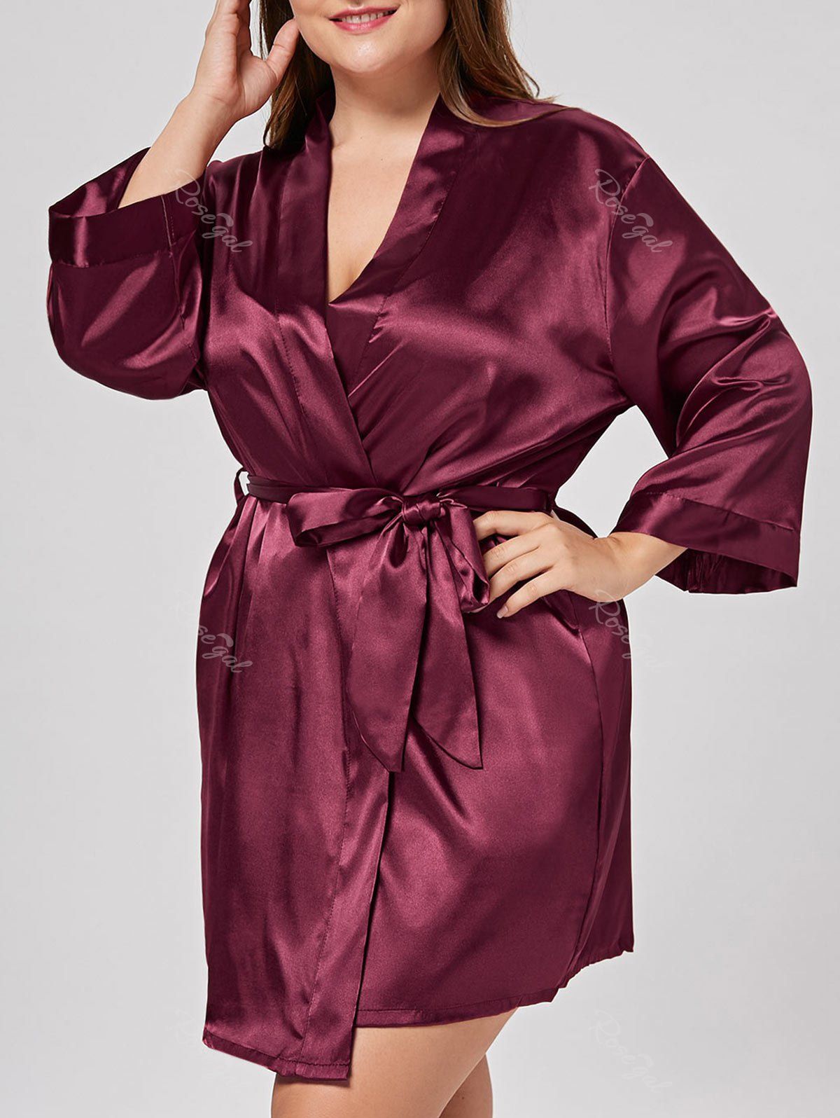 

Satin Plus Size Sleepwear Kimono, Wine red