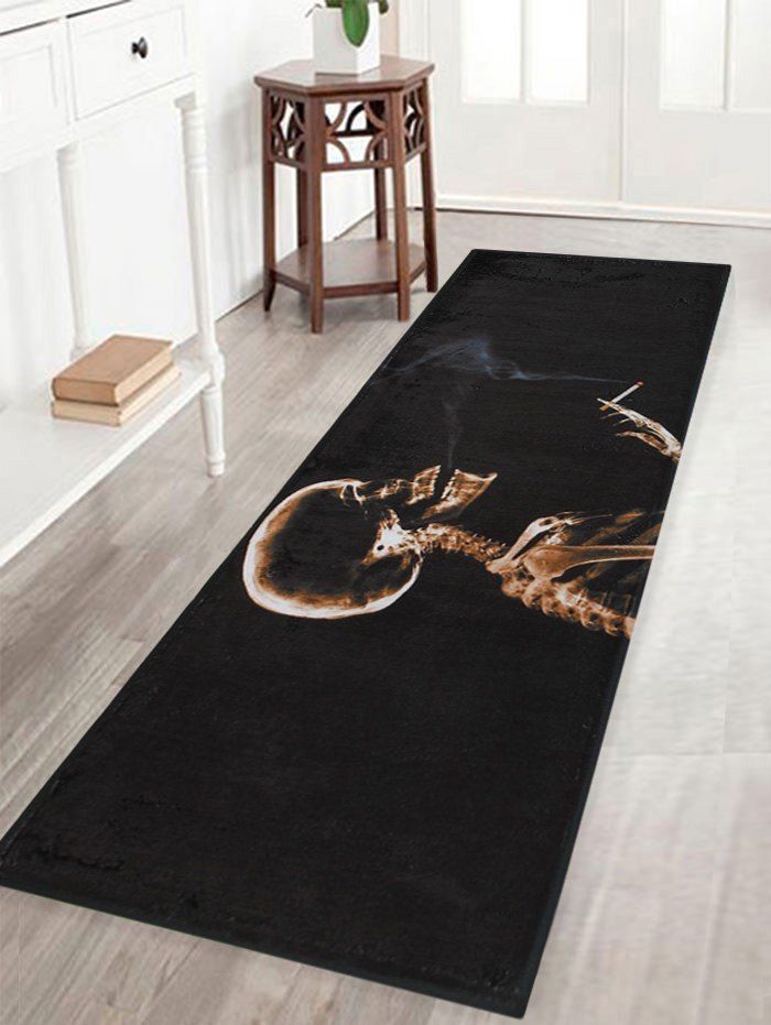 

Halloween Skeleton Smoke Print Anti-skid Water Absorption Area Rug, Black