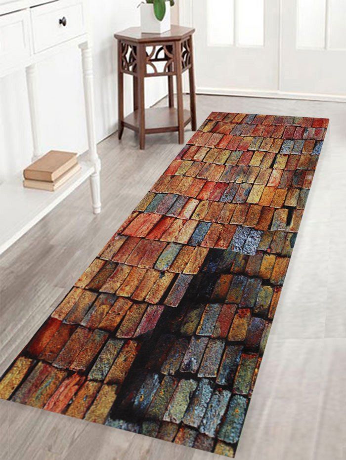 

Colorful Brick Print Anti-skid Water Absorption Area Rug, Brick-red