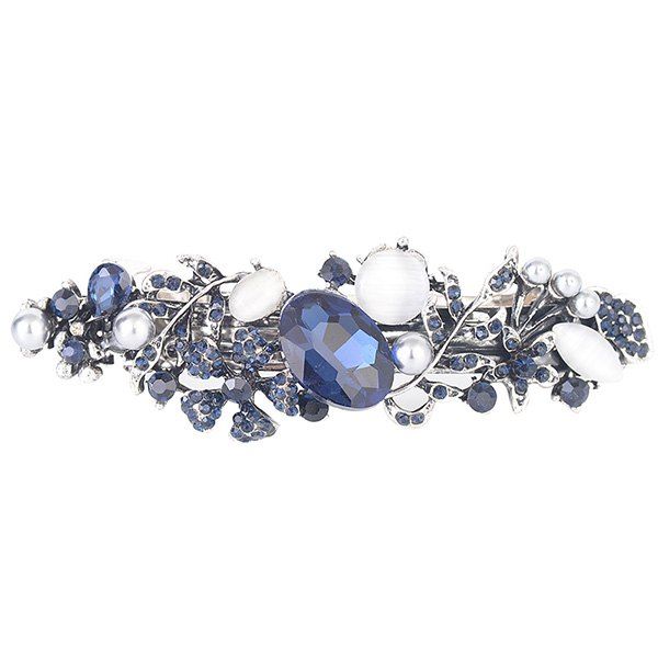 

Hollow Out Floral Faux Gem Inlaid Barrette, Purplish blue