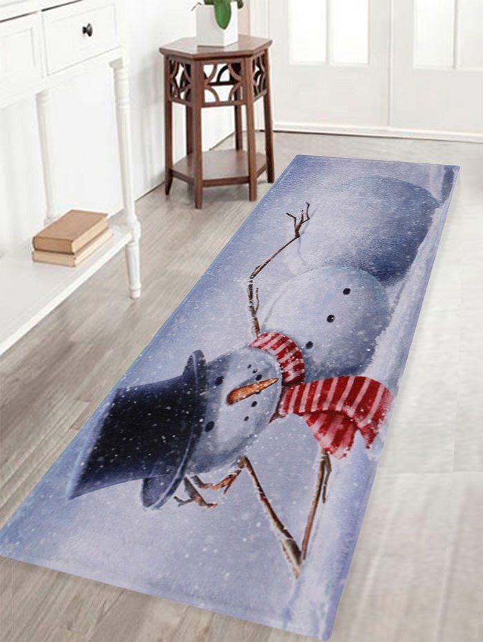 

Lying Snowman Print Anti-skid Water Absorption Area Rug, Grey white