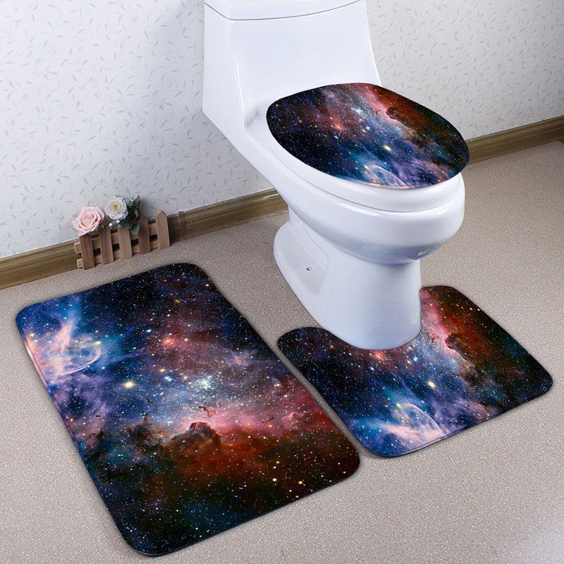 

3Pcs/Set Star Sky Pattern Flannel Toilet Bath Rug, Starry sky pattern