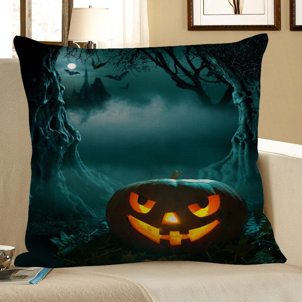 

Halloween Pumpkin Cave Pattern Square Pillow Case, Deep green