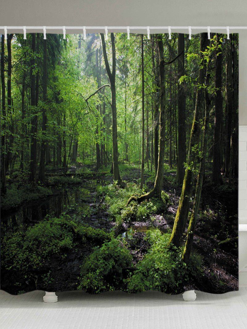 

Forest Trees Print Fabric Waterproof Bathroom Shower Curtain, Green