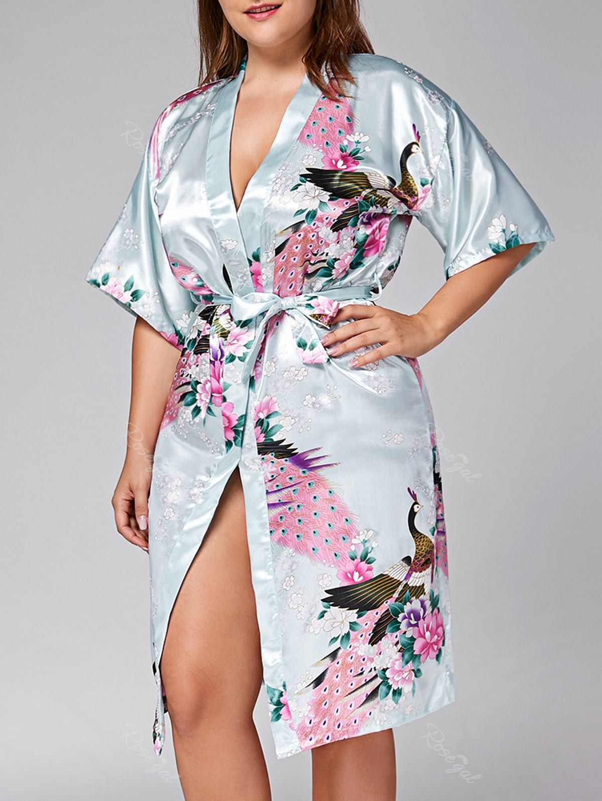 

Longline Satin Plus Size Pajama Kimono, Cloudy