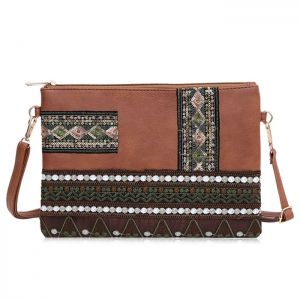 Faux Leather Floral Embroidery Crossbody Bag