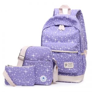 Star Print 3 Pieces Canvas Backpack Set