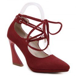 Lace Up Suede High Heel Pumps