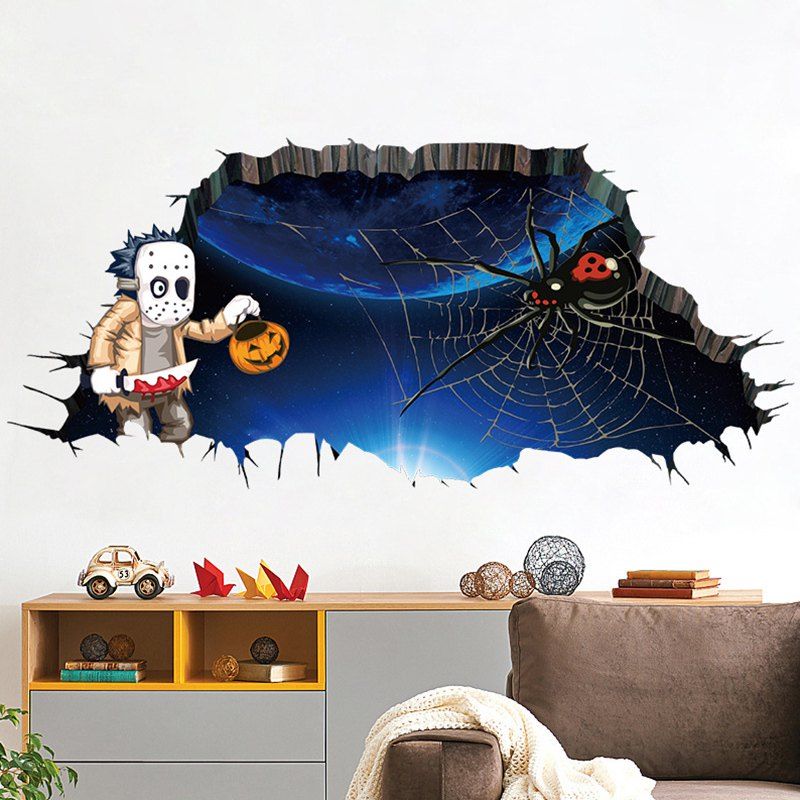 

3D Spider Halloween Wall Art Sticker, Deep blue