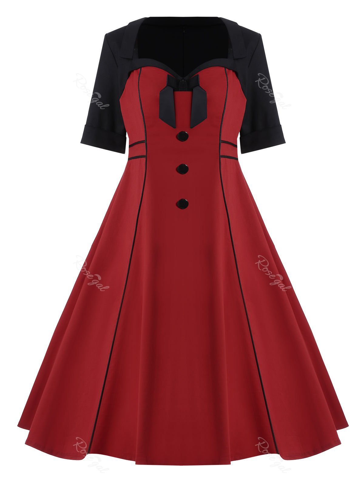 

Bowknot Embellished Plus Size Midi Pin Up Dress, Wine red