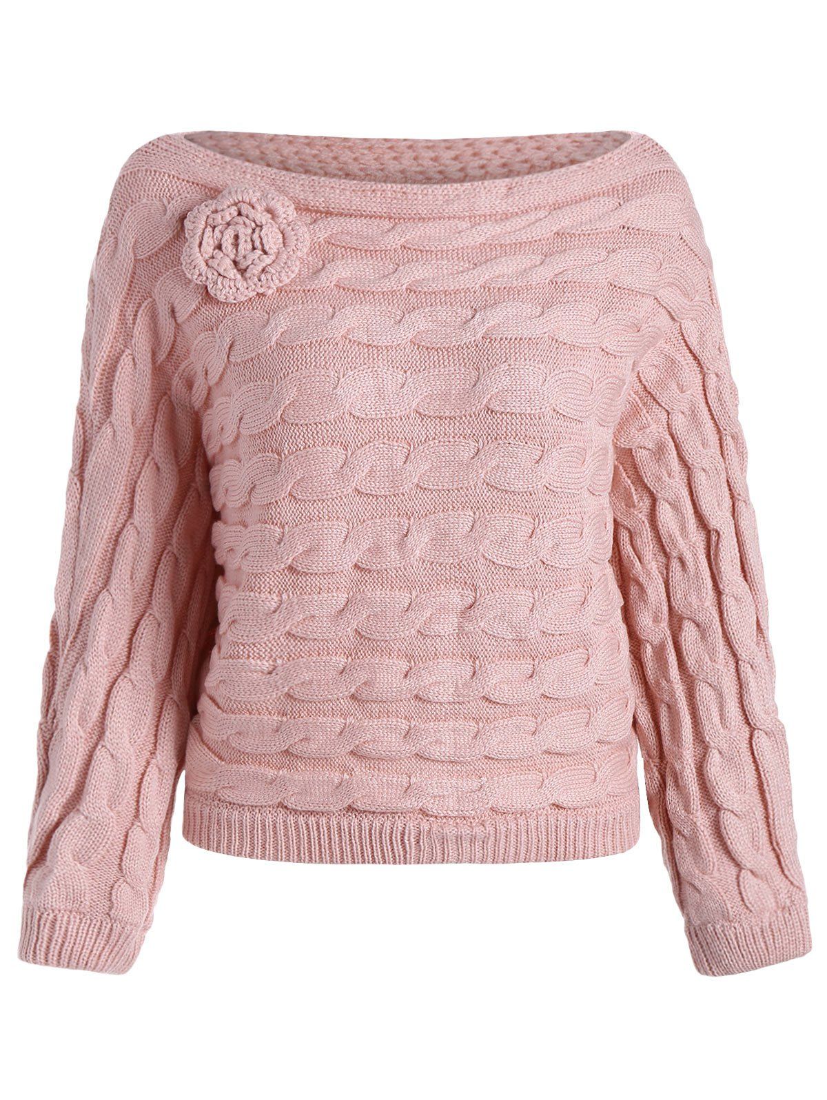 

Slash Neck Cable Knit Jumper Sweater, Deep pink