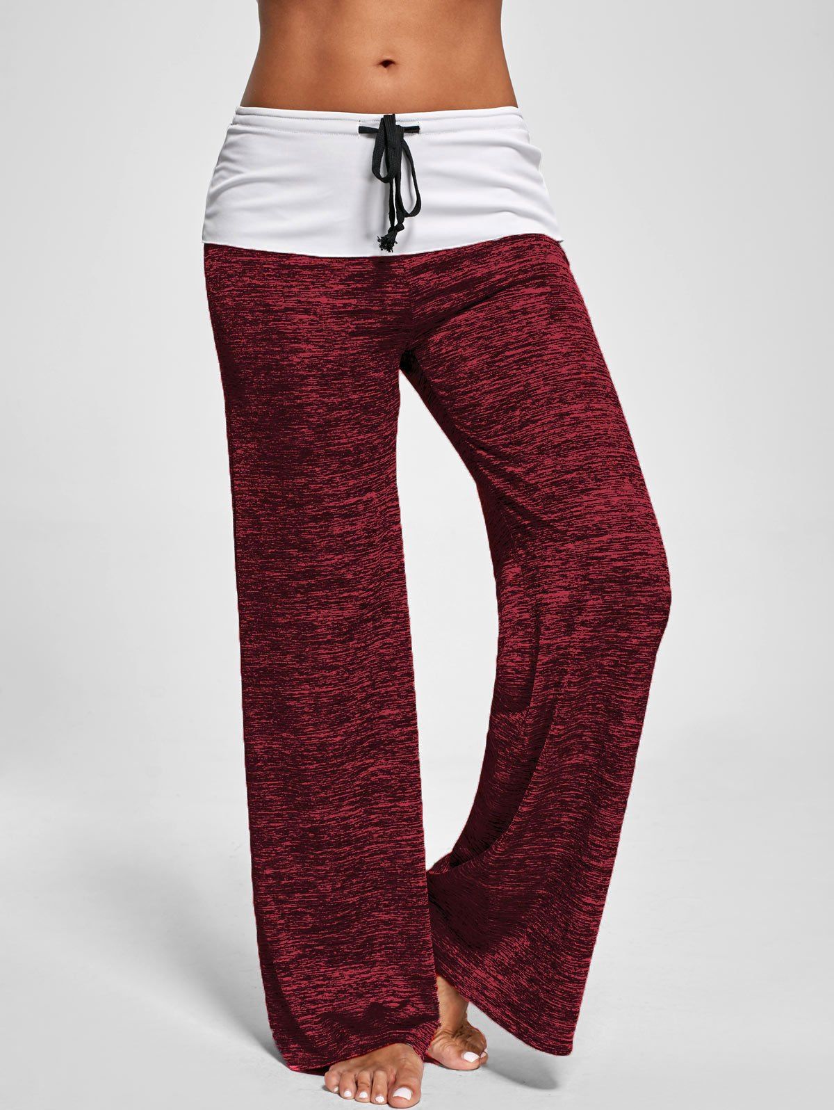 

Foldover Heather Palazzo Pants, Red