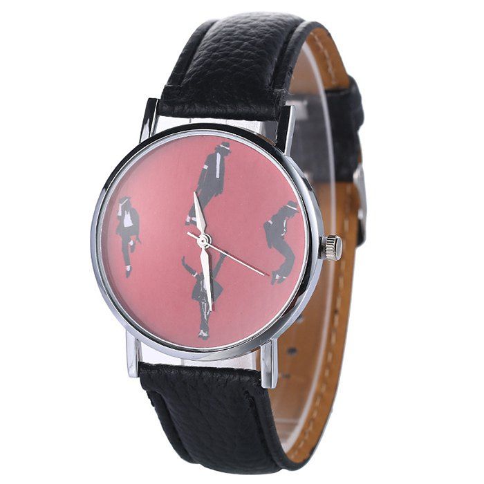 

Michael Jackson Pattern Faux Leather Strap Watch, Black