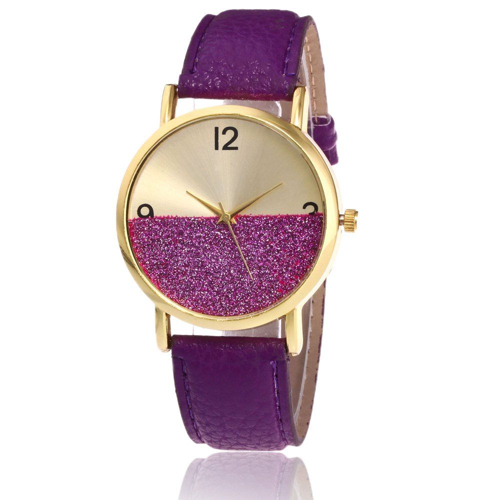 

Glitter Face Faux Leather Strap Watch, Purple