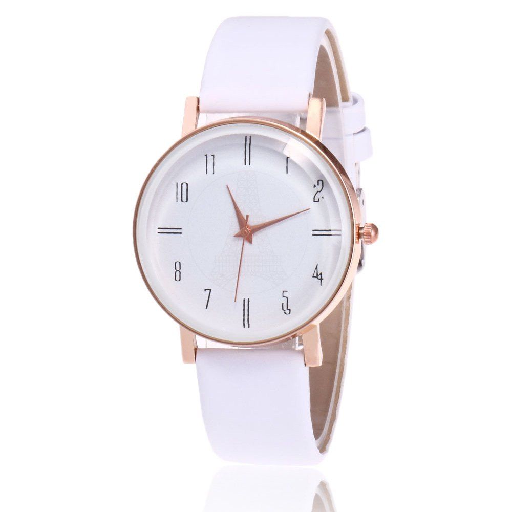 

Minimalist Faux Leather Strap Number Watch, White
