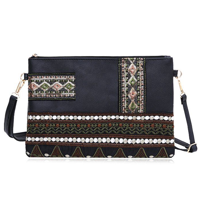 [26 OFF] Faux Leather Floral Embroidery Crossbody Bag Rosegal