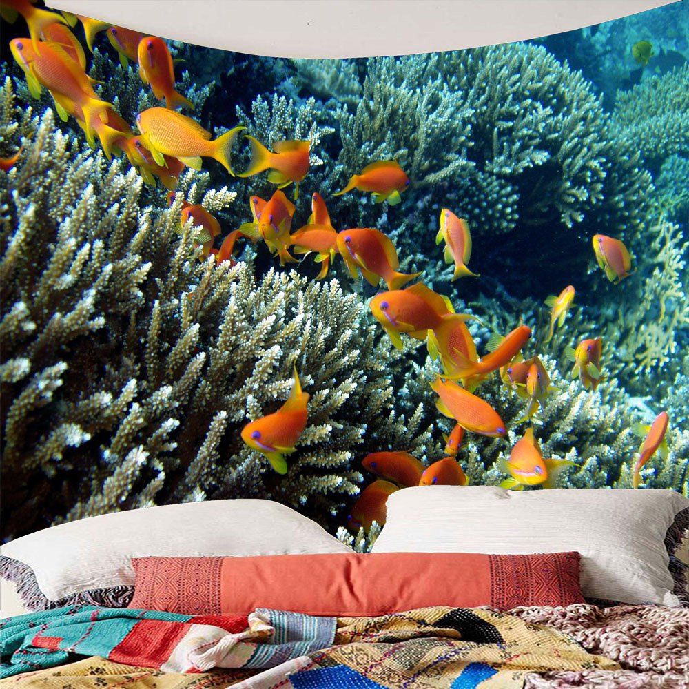 

Underwater World Fish Shoals Corals Waterproof Tapestry, Colorful