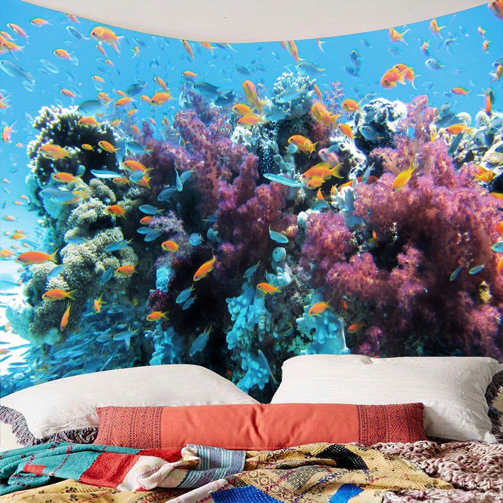 

Waterproof Underwater World Fish Shoals Wall Tapestry, Colorful