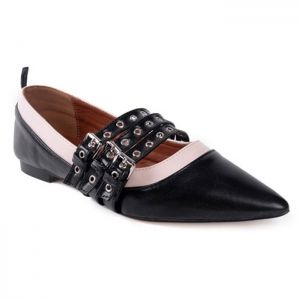 Triple Grommet Buckle Strap Point Toe Flats