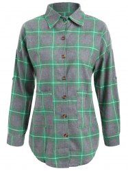 Button Up Plus Size Plaid Shirt Jacket