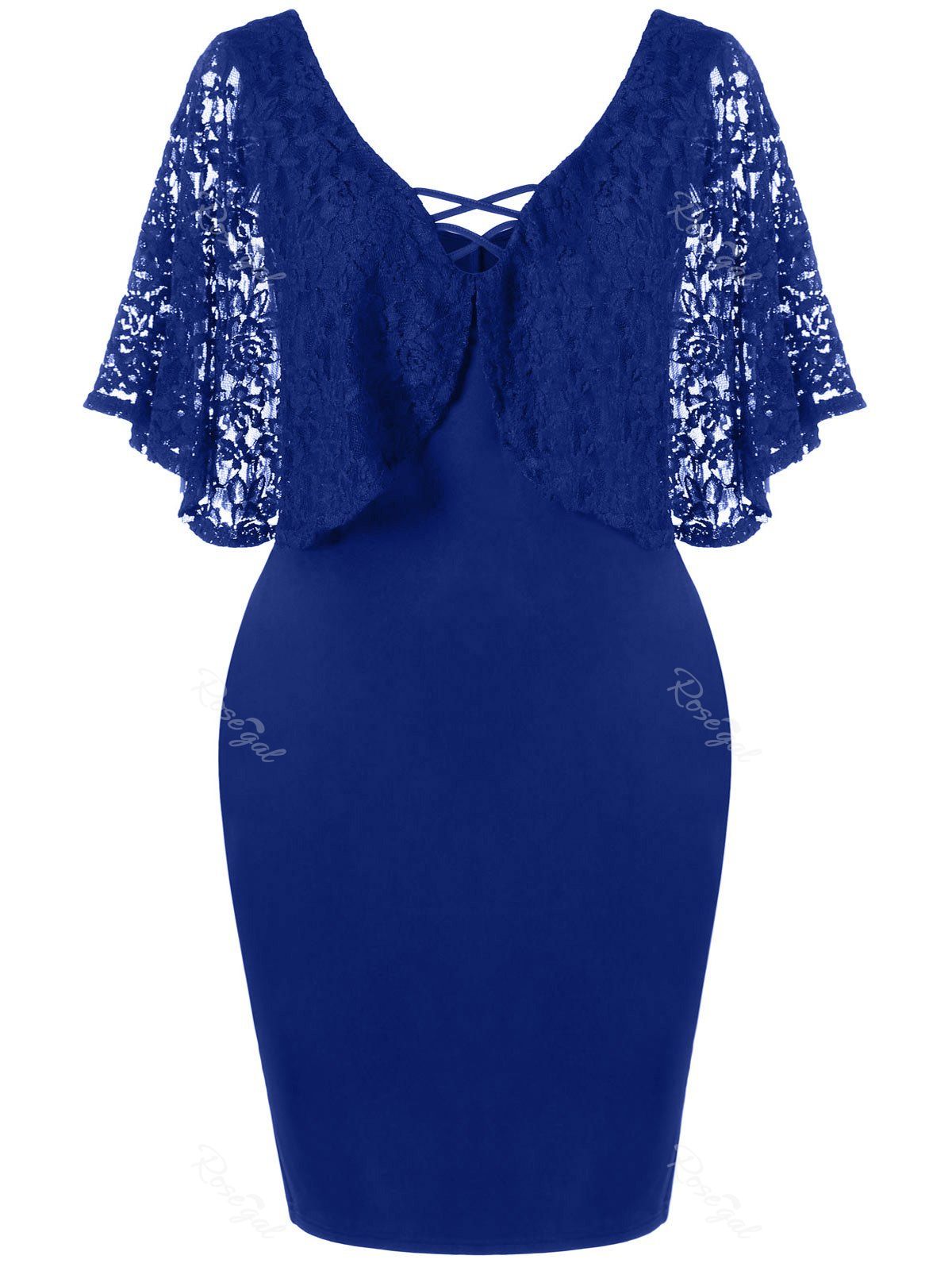 

Lace Batwing Sleeve Plus Size Bodycon Dress, Deep blue