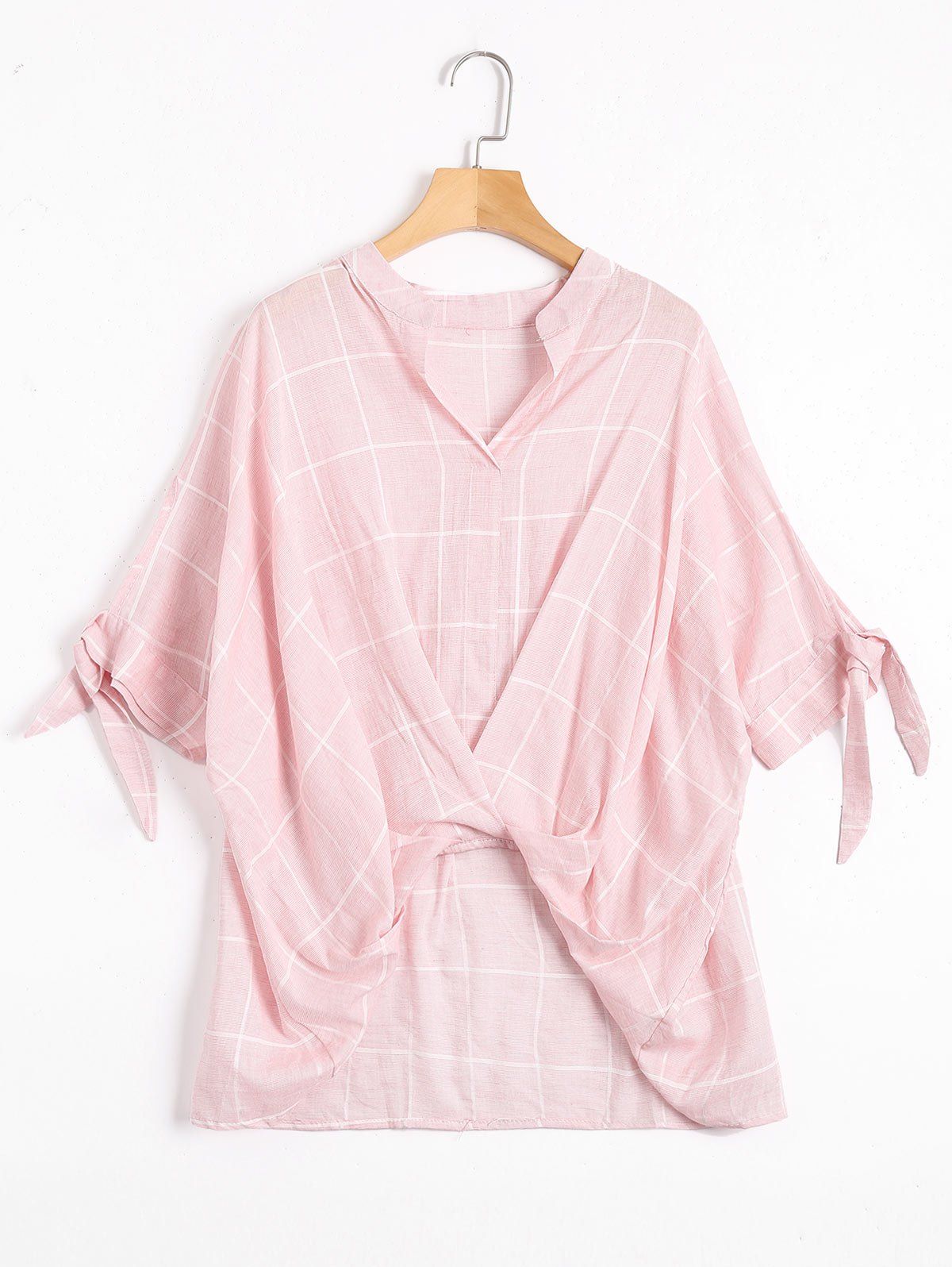 

Checked Gathered High Low Blouse, Pink