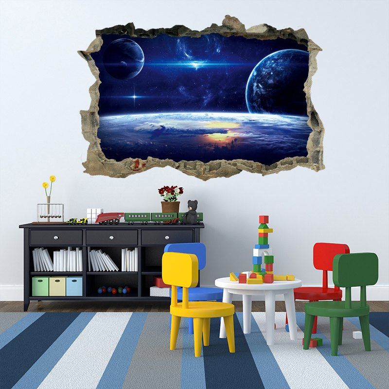 

Galaxy Planets 3D Broken Wall Art Sticker For Bedroom, Blue