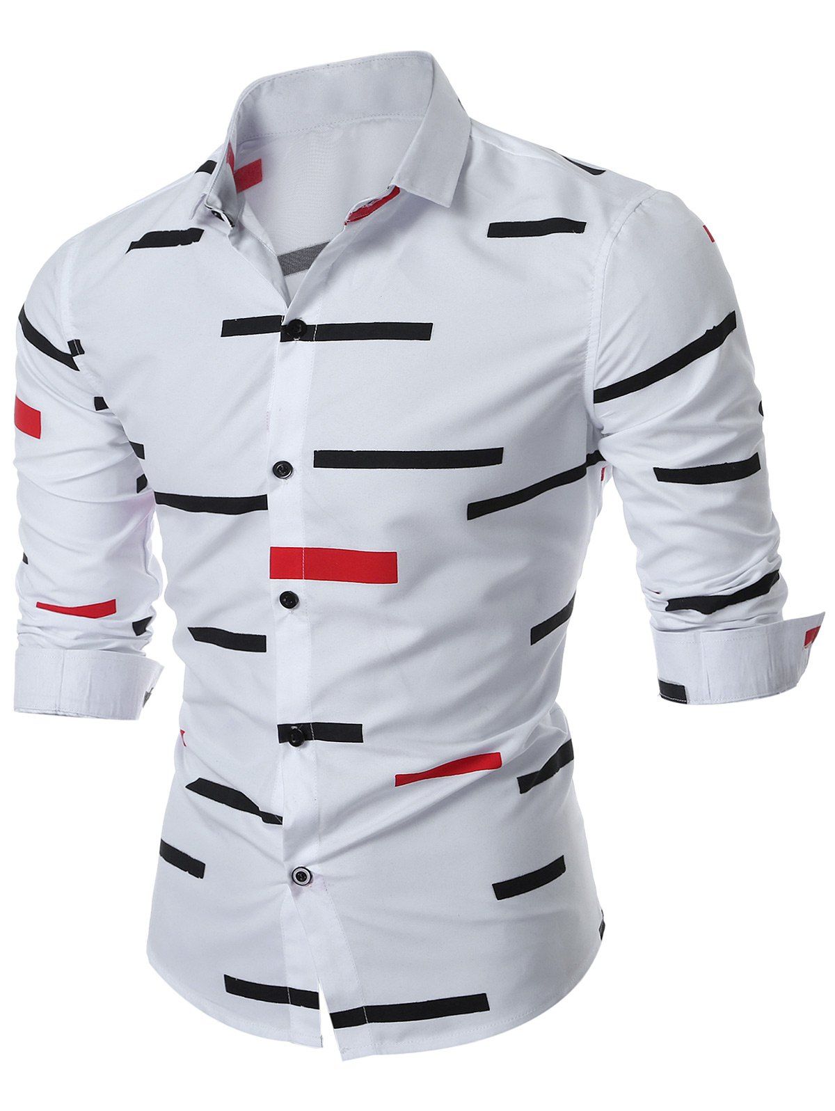 

Slim Fit Geo-print Long Sleeve Shirt, White