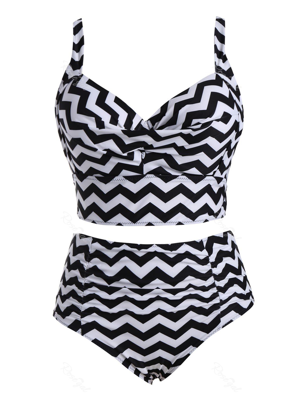 

Plus Size Zigzag High Waist Vintage Underwire Bikini, Black