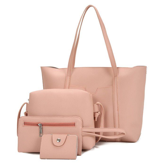 

Faux Leather 4 Pieces Shoulder Bag Set, Light pink